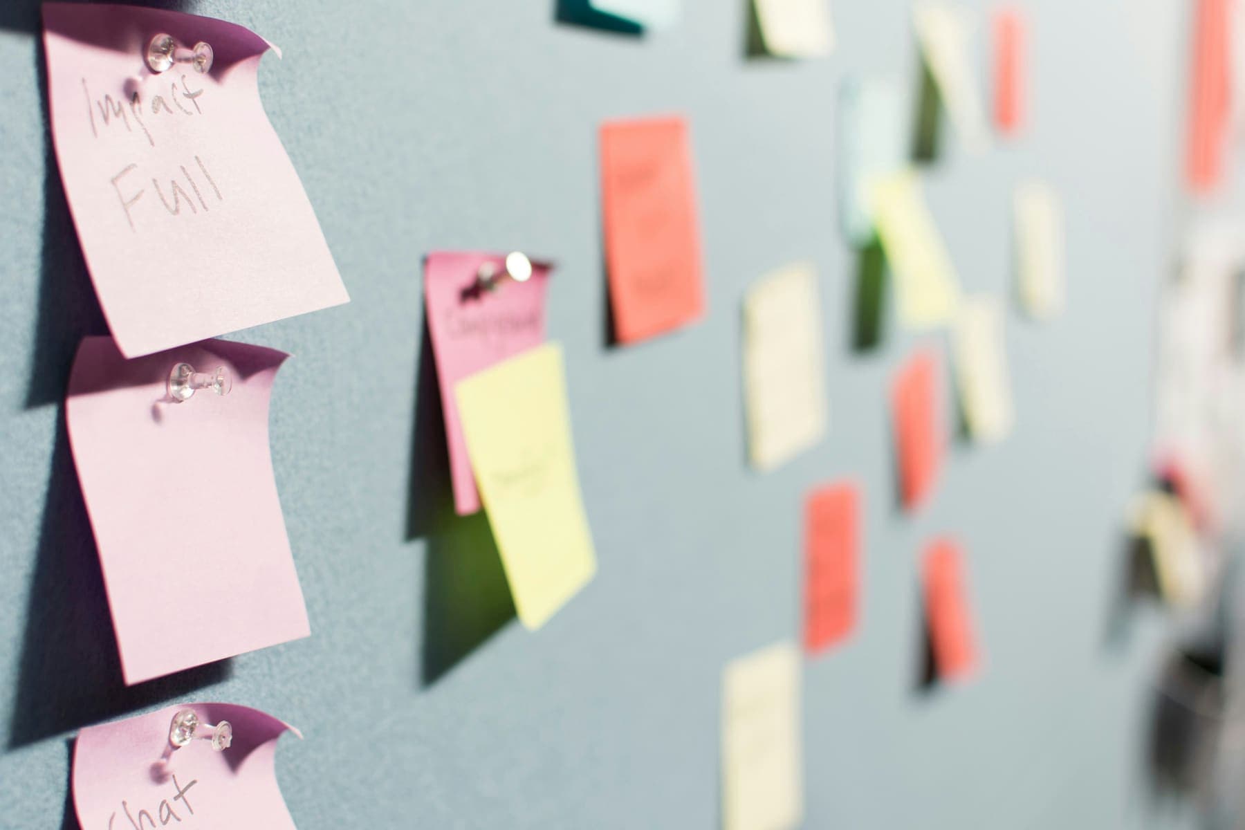 Sticky notes grouped on a wall